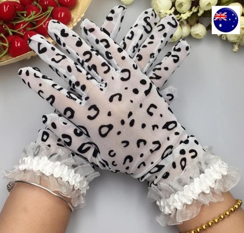 Women Lady Sexy Black White leopard print Lace Fancy Party short Costume Gloves  - Bild 1 von 15