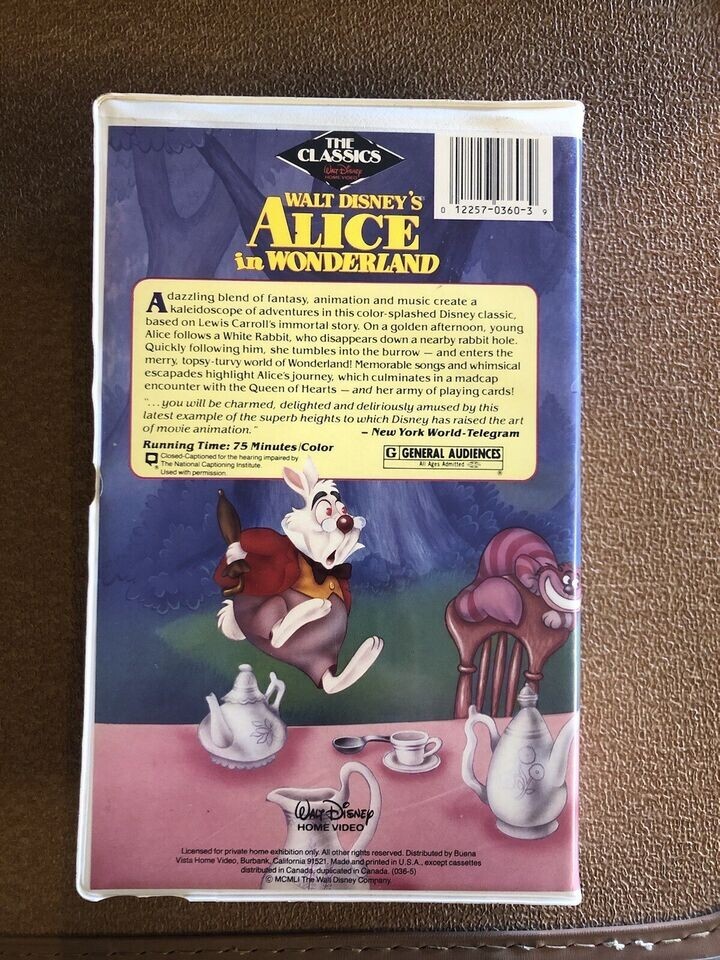 Disneys Alice In Wonderland VHS #036 Black Diamond Classic