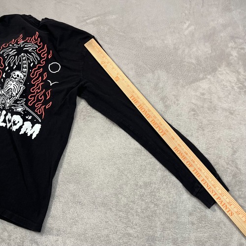 Volcom Shirt Mens Small Black Flaming Palm Tree Skeleton Graphic Long Sleeve - Picture 11 of 12