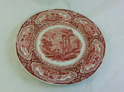 ANTIQUE CHINA TRANSFERWARE RED DECORATIVE PLATE / PETRUS REGOUT HOLLAND  8 3/8'' 