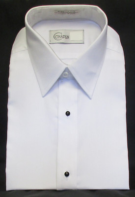 New Mens White Tuxedo Dress Shirt Laydown Collar Non-Pleated Mason Prom  Wedding | eBay