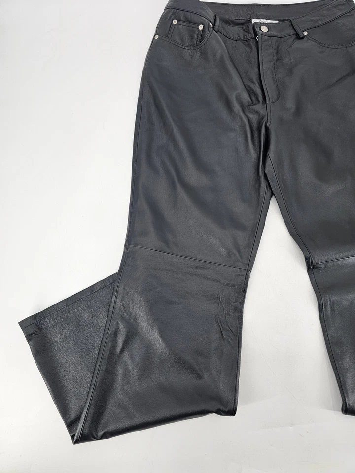 Newport News Jeanology Pants Womens 14T Lined Leather Biker Motorcycle Black - Image 2 of 4