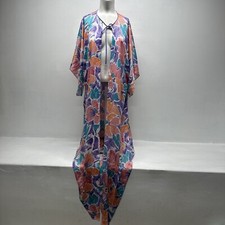 Lucie Ann USA Long Maxi Robe Silky Pockets Floral Flowers Vintage Average OS