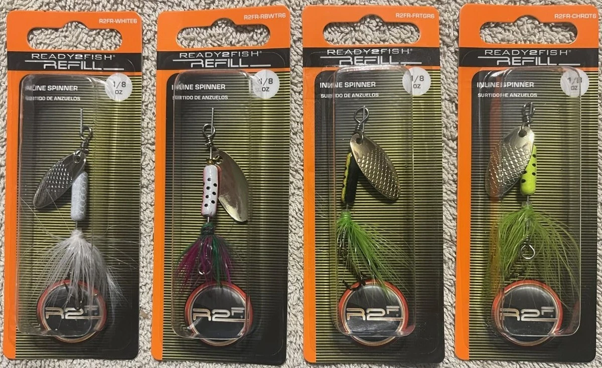 4 - READY 2 FISH Refill Inline Spinner Fishing Lures 1/8oz ~ 4 Different  Colors