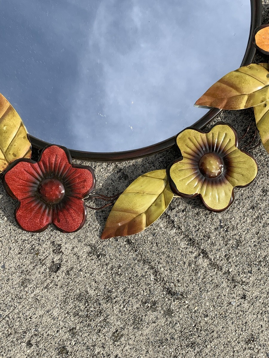 Vintage PRIMITIVE Metal & Glass Floral Poppy Sunflower Wall Vintage PRIMITIVE Metal & Glass Floral Poppy Sunflower Wall