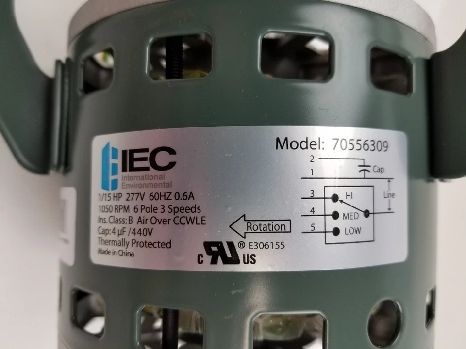 IEC 70556309 Direct Drive Blower Motor 1/15Hp 277V 3Speed 0.6A 1050RPM 6Pole NEW - Image 4 of 4