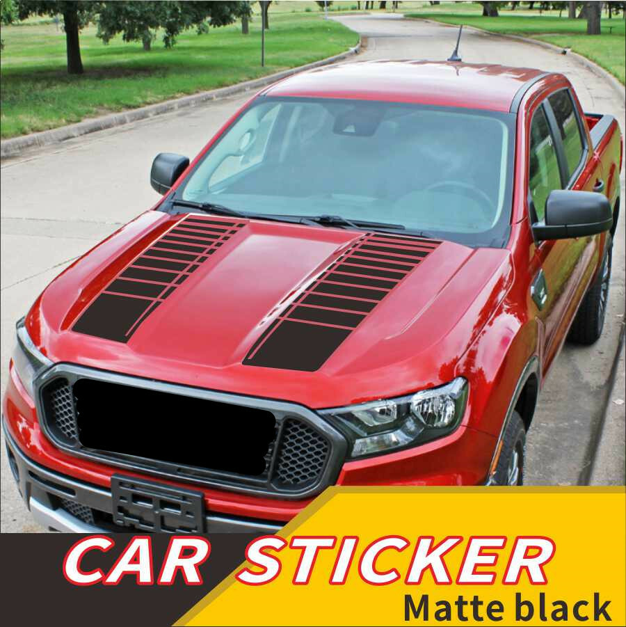 Adesivo Decorativo Per Auto - Striscia Grafica Sportiva In Vinile Per Cofano, Decalcomania Stile Racing, Colore Nero, Impermeabile, Accessorio Auto C002 - 2