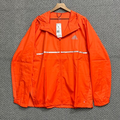Adidas Own The Run Jacket Men's Size XL Orange Lightweight Full Zip Hooded