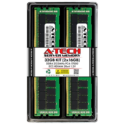 A-Tech 32 GB 2x 16 GB 2Rx4 PC4-17000R DDR4 2133 MHz ECC REG RDIMM RAM server - Foto 1 di 4