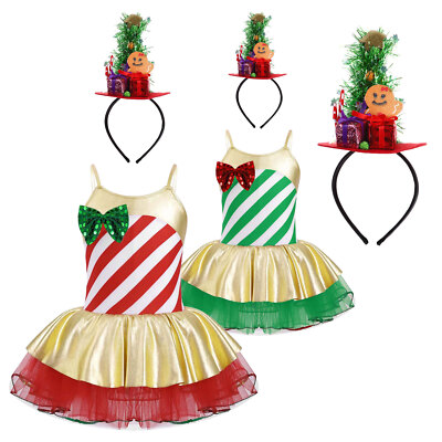 DE Kinder Mädchen Weihnachts Zuckerstangen Muster Tutu Ballett Tanzkleider Party