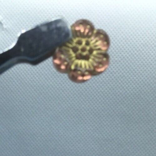 10 salmon pink with gold detail acrylic hibiscus flower beads, 12mm - Picture 3 of 3