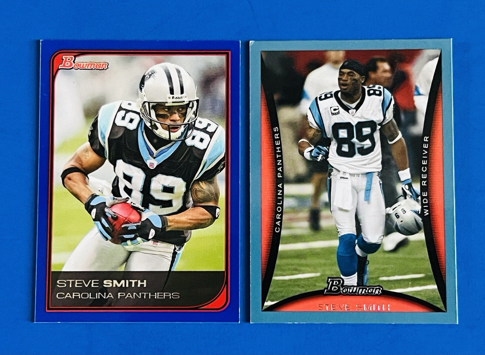 (2)  2006 & 2008 Bowman Steve Smith Blue Parallel Football Cards #26 & 65 #d/500