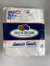 Vintage 1989 Fruit of The Loom V-Neck White Cotton T-Shirt 3 Pack New Sz XL