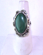 Malachite Ring Sterling Silver Artisan Made 6.25 Band 4373