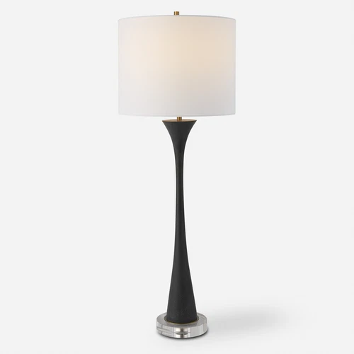 Minimalist Black Faux Granite Stone Table Lamp 34 in Buffet Style Trumpet Shape - Picture 1 of 8