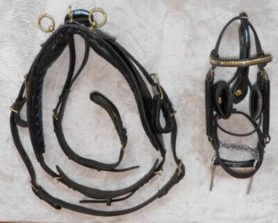 Cob / Full Complete English Black Patent Leather Show Driving Harness & Trense