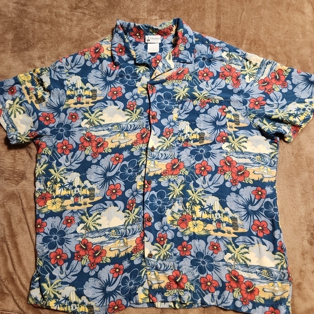 Disney Parks Mens XL Blue Floral Hawaiian Camp Mickey Mouse Resort Shirt Rayon