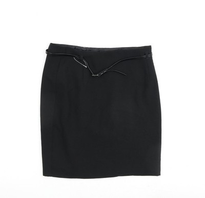 Marks and Spencer Damen Schwarz Polyester A-Linie Rock Größe 10 Schnalle