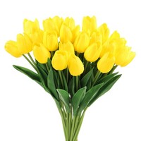 24Stk. GefäLschte Tulpen KüNstliche Blumen, Pu KüNstliche Tulpen Real Touch Gelb
