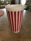 VINTAGE RED Hazel ATLAS CANDY STRIPE GLASS TUMBLER 5" MILK GLASS