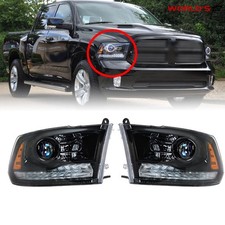 Headlight For Dodge Ram 2013-2018 Halogen Wled Drl Black Frame Rightleft Pair