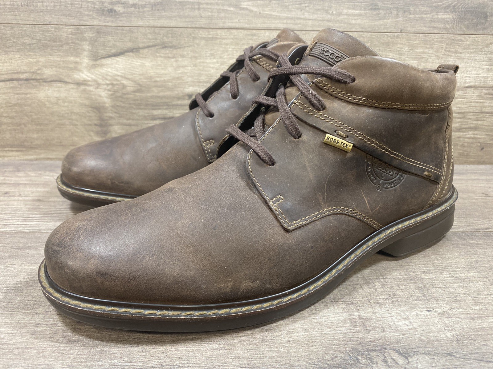 ECCO Turn GTX Waterproof Chukka Tie Soft Brown Leather Mens Size 46 US 11 11.5