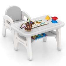 Kids Table and Chair Set w/Cute Dinosaur Modeling Storage Rack  Building Blocks