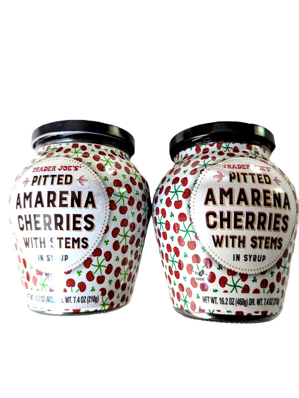 Trader Joe's Pitted Amarena Cherries with Stems in Syrup 16.2oz 460g (2 Jars)