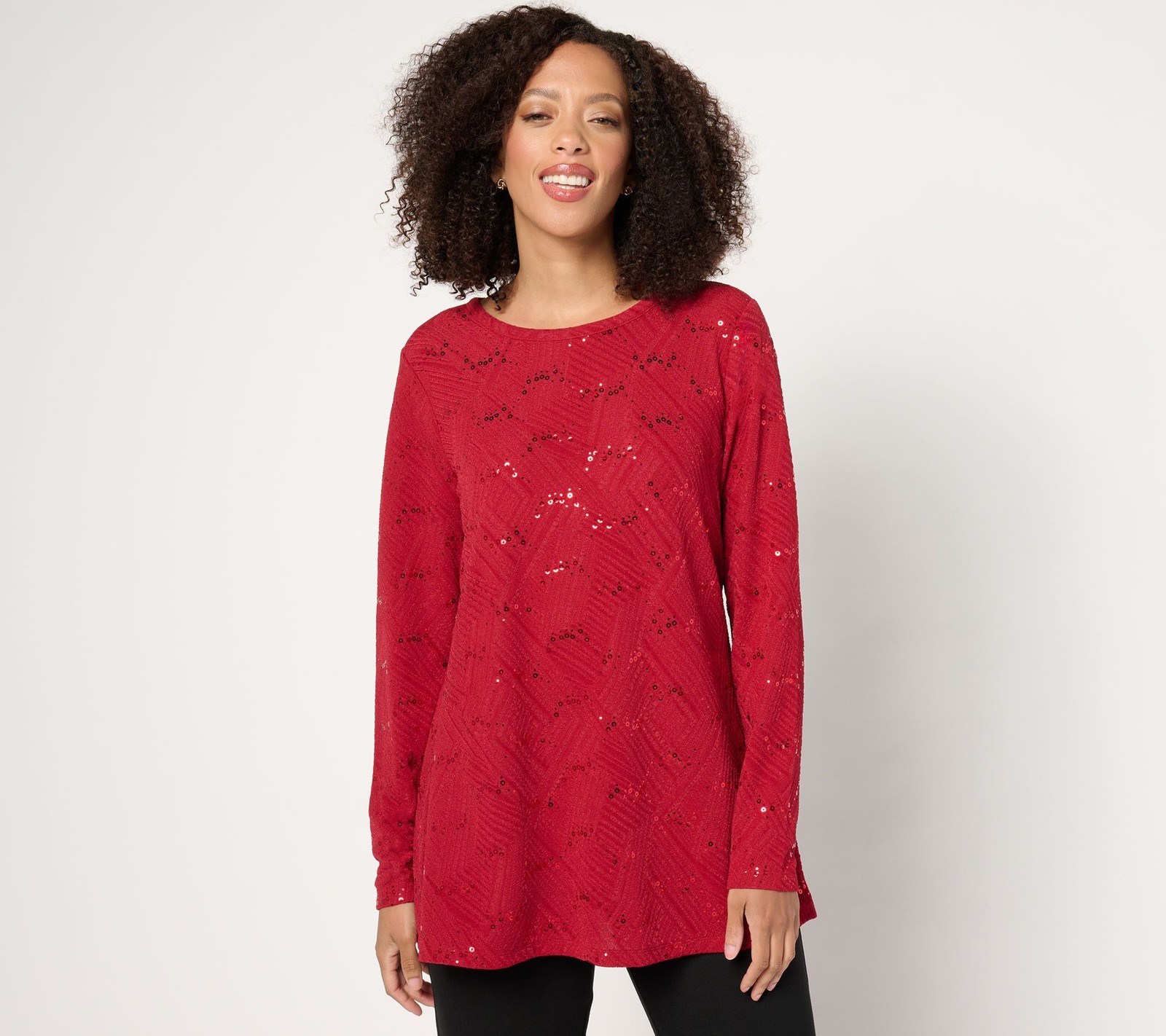 Joan Rivers Classics Collection Women's Top Sz M Carpet Knit Long Red A671658