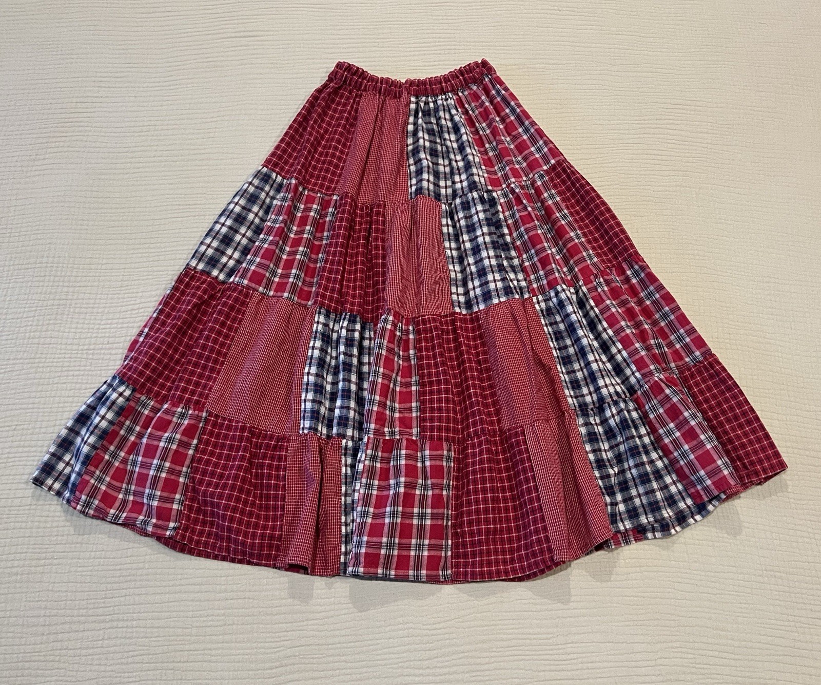 Bridgewater Patchwork Skirt Red Plaid Tiered Cott… - image 1