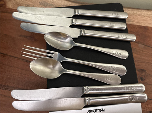 Lot Vtg Silco Stainless Steel US Navy Fork 2 Spoons Knife 5 Knives Mess Hall