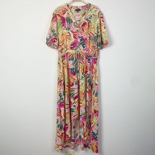 MSK Floral Palm Leaf Print Hi Low Dress Size Large Tropical Vacation Resort Boho