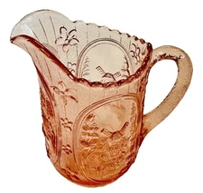 Vintage IMPERIAL GLASS 6.5" PEACH Pitcher WINDMILL Cabin Mid Cen USA Quality