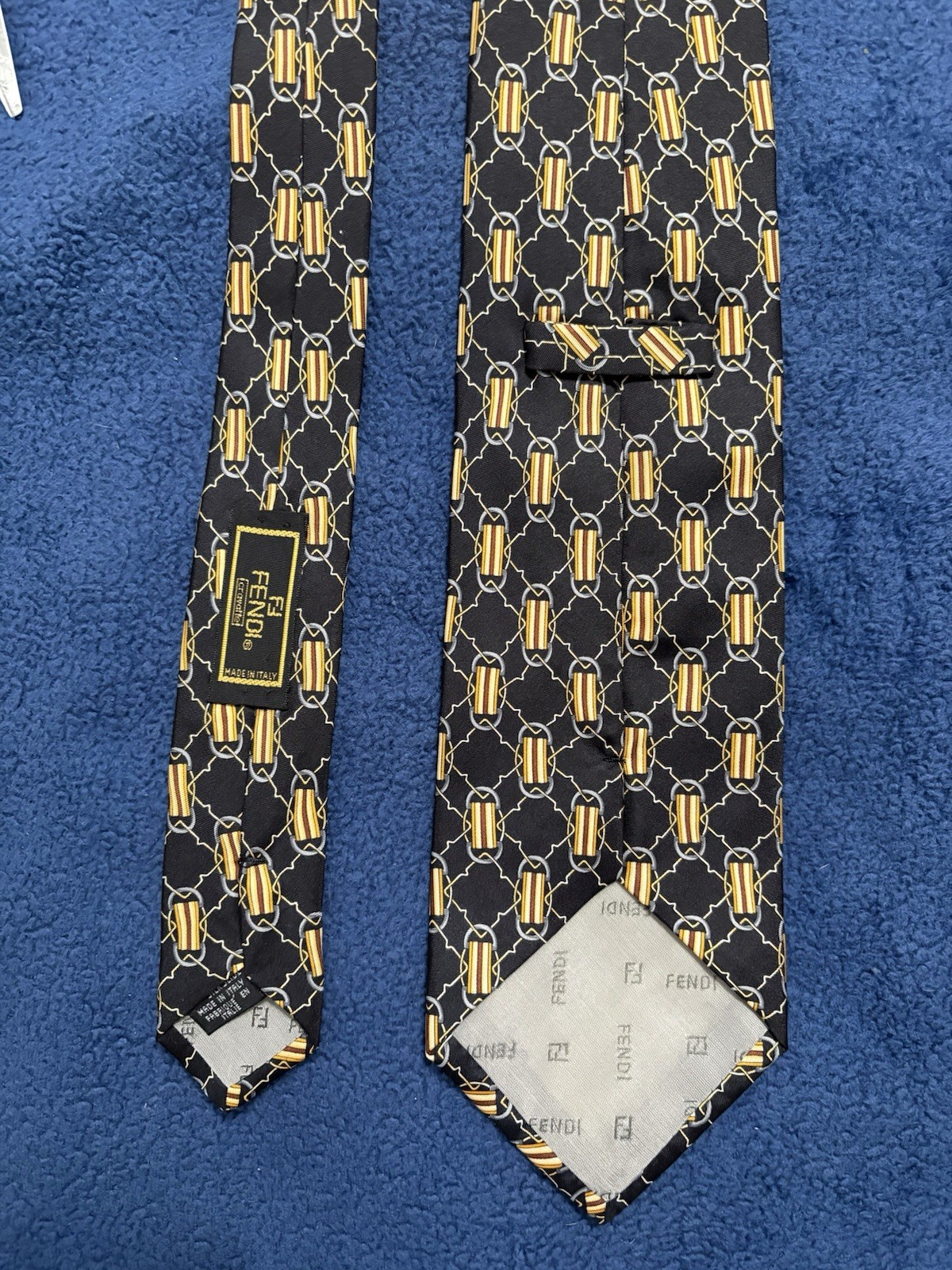 Fendi Black Yellow Silk Geometric Tie / Width: 4” Length: 57” thumbnail 2