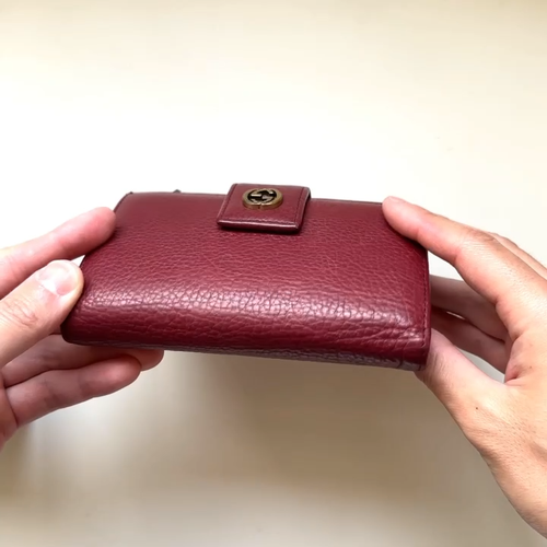 GUCCI Cartera de Cuero Auténtico Doble Plegable en Piel de becerro G Entrelazada Rojo Mujer - Vídeo 1 de 1