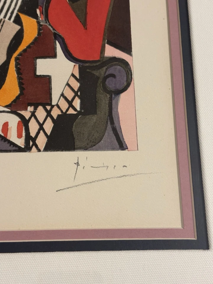 Pablo Picasso “Harlequin Musician” 铅笔 签名和编号 金色 带框 正品证书 — 第 3/4 张图片