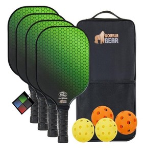 Gorilla Gear Pickleball Paddle Set of 4 with Pickleball Balls, Bag, Green. NEW. 
