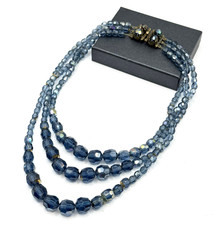Vintage Perlenkette blau Collier Böhmische K...