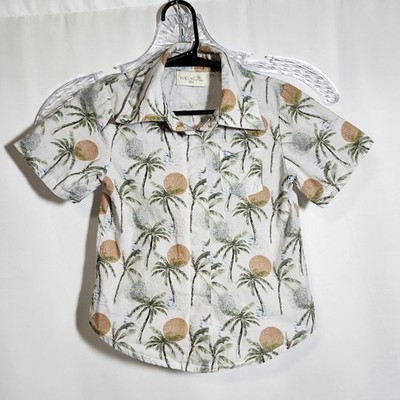 Miki Miette Boys Size 24 Months Short Sleeve Button Up Shirt Tropical Palm Trees