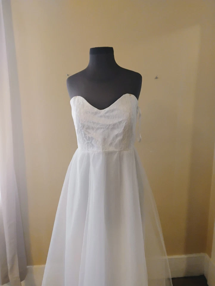 Classic Wedding Dress Ivory Aline Strapless  Lace Women Size 10-12 Custom Boho  - Image 3 of 4