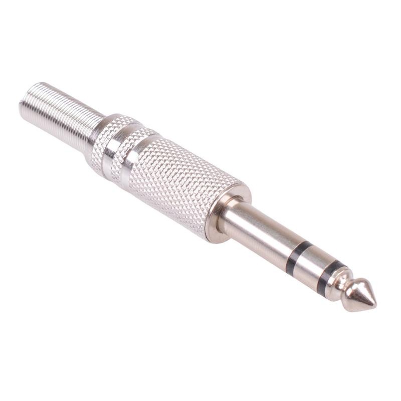 6.35mm Stereo Plug Nickel Plated Metal Housing Connector
