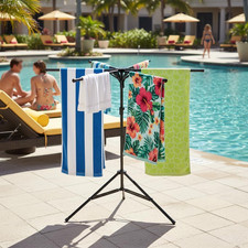Metal Pool Towel Stand, Foldable Outdoor Towel  Swim Gear Storage Rack