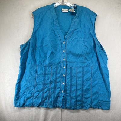 Women's Light Turquoise Linen Blend Top Sz 26W 28W Cottage Lagenlook Breathable