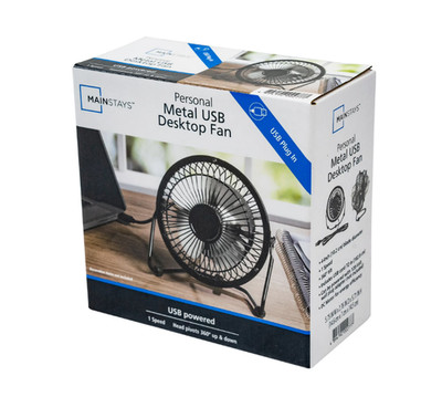 Mainstays 4 Inch Small USB Desk Fan Black Metal Adjustable Tilt Quiet