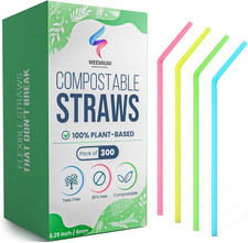 Compostable Straws Disposable Pack 8.25" 100 Plant-Based Plastic-Free PLA,