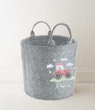 Personalised Tractor Toy Storage, tub, storage basket, Toy box, Nursery pink red