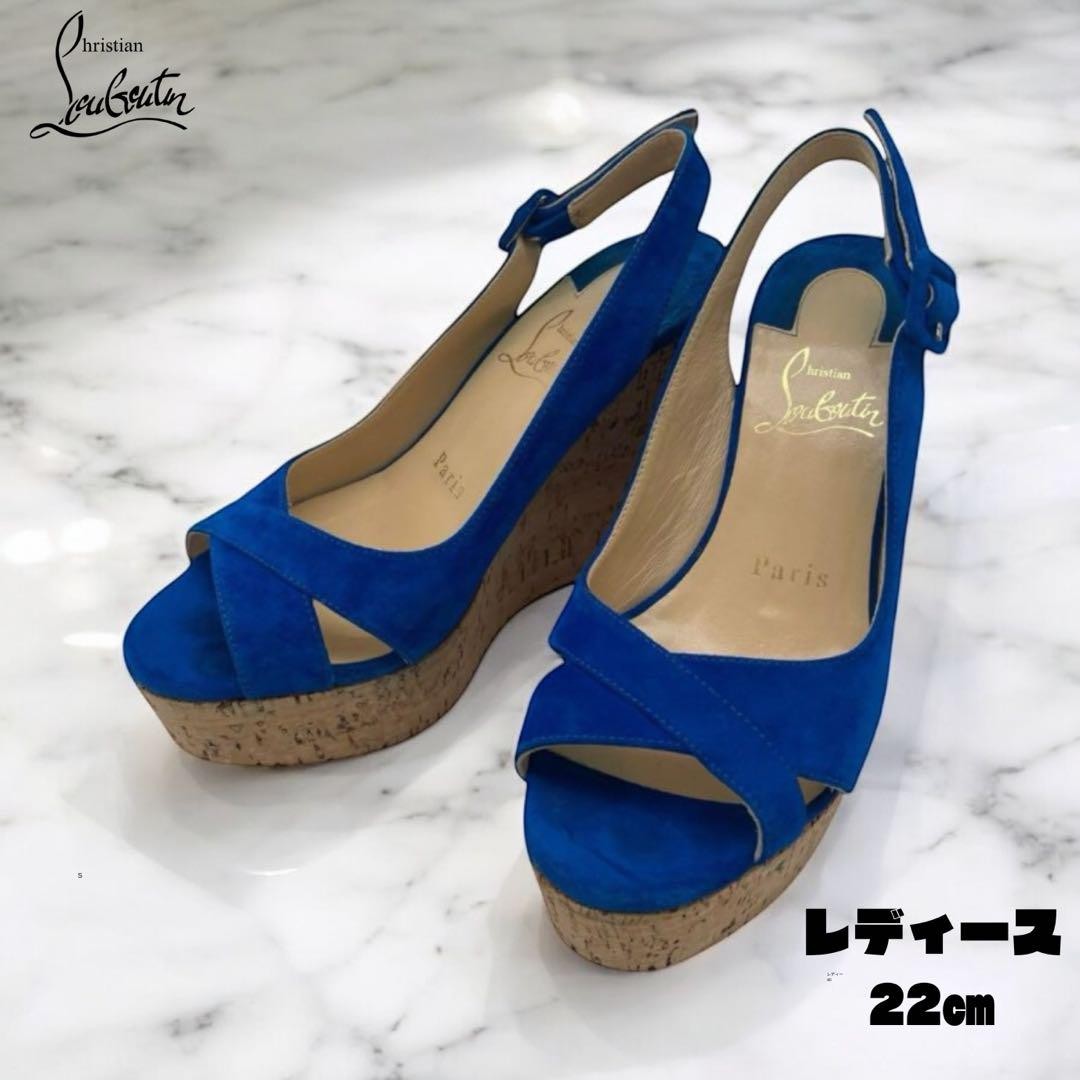 APL Christian Louboutin sandali donna decolte punta aperta EU 35 blu con borse 90019K Authen