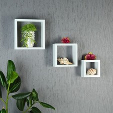 B Ware / 3er Set Wandregal Hängeregal Bücher Cube CD-Regal Board Weiß Eckig 1