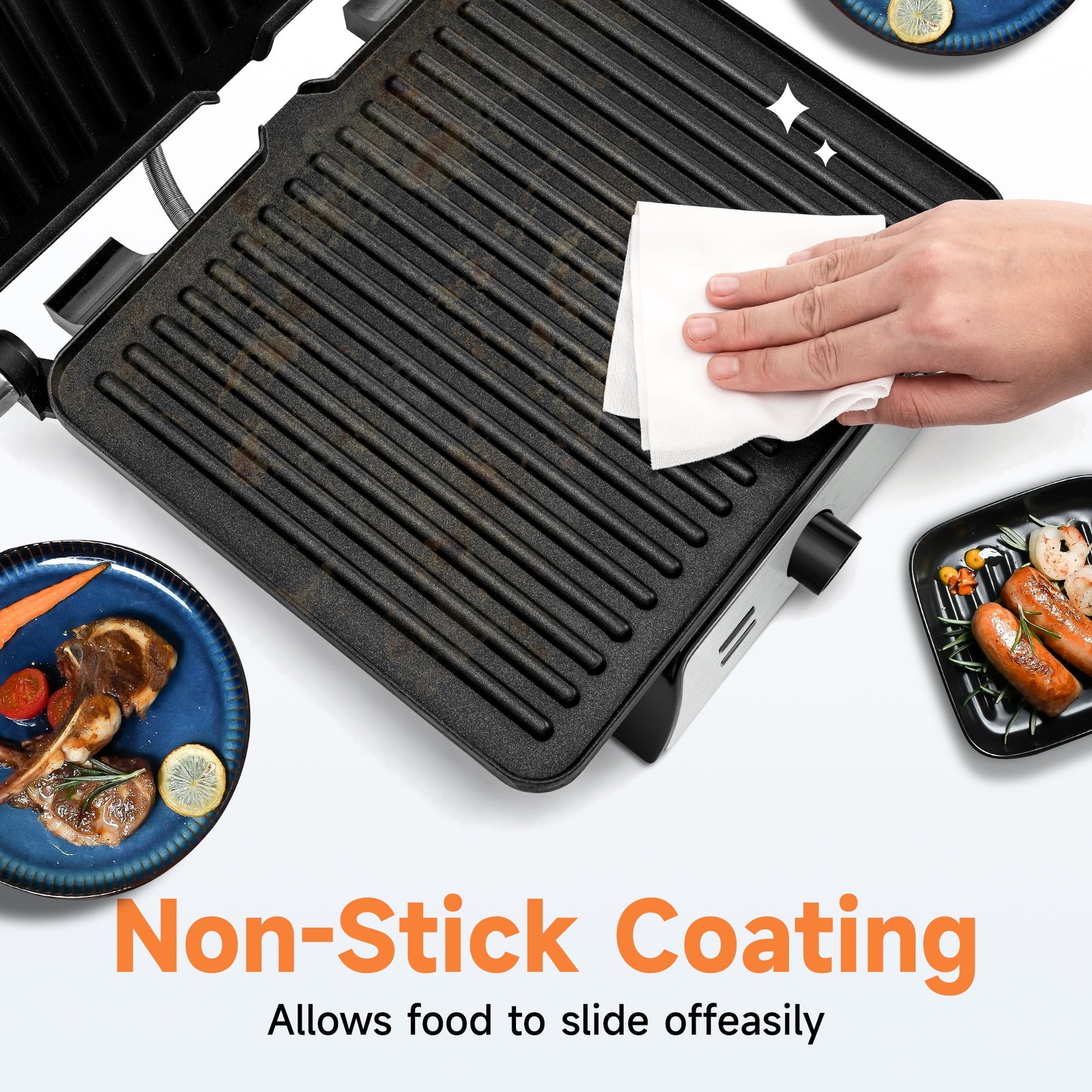 SUSTEAS 3-in-1 Electric Indoor Grill 11.35 Inch Panini Press Grill  Non-Stick