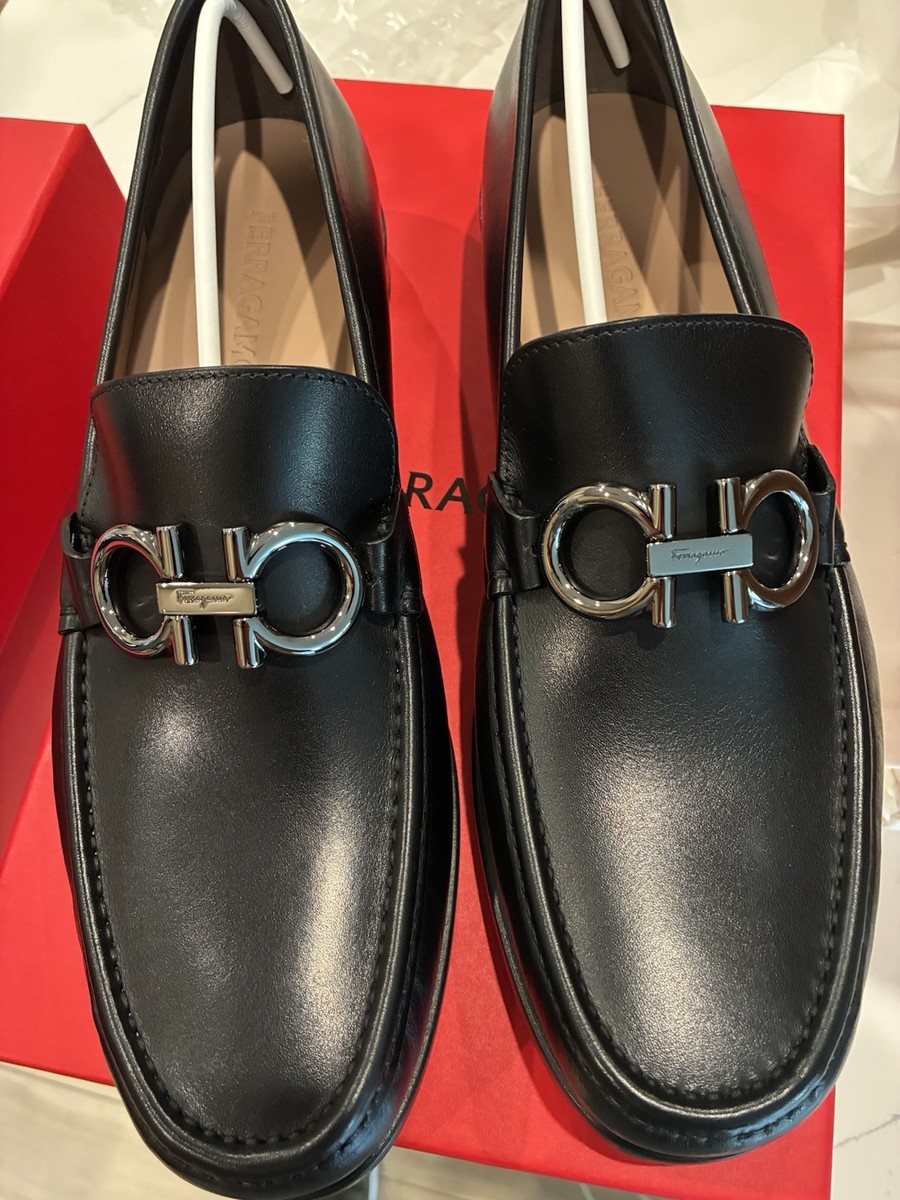 New Salvatore Ferragamo Rolo 17 Soft Black Leather Moccasin 8 8.5